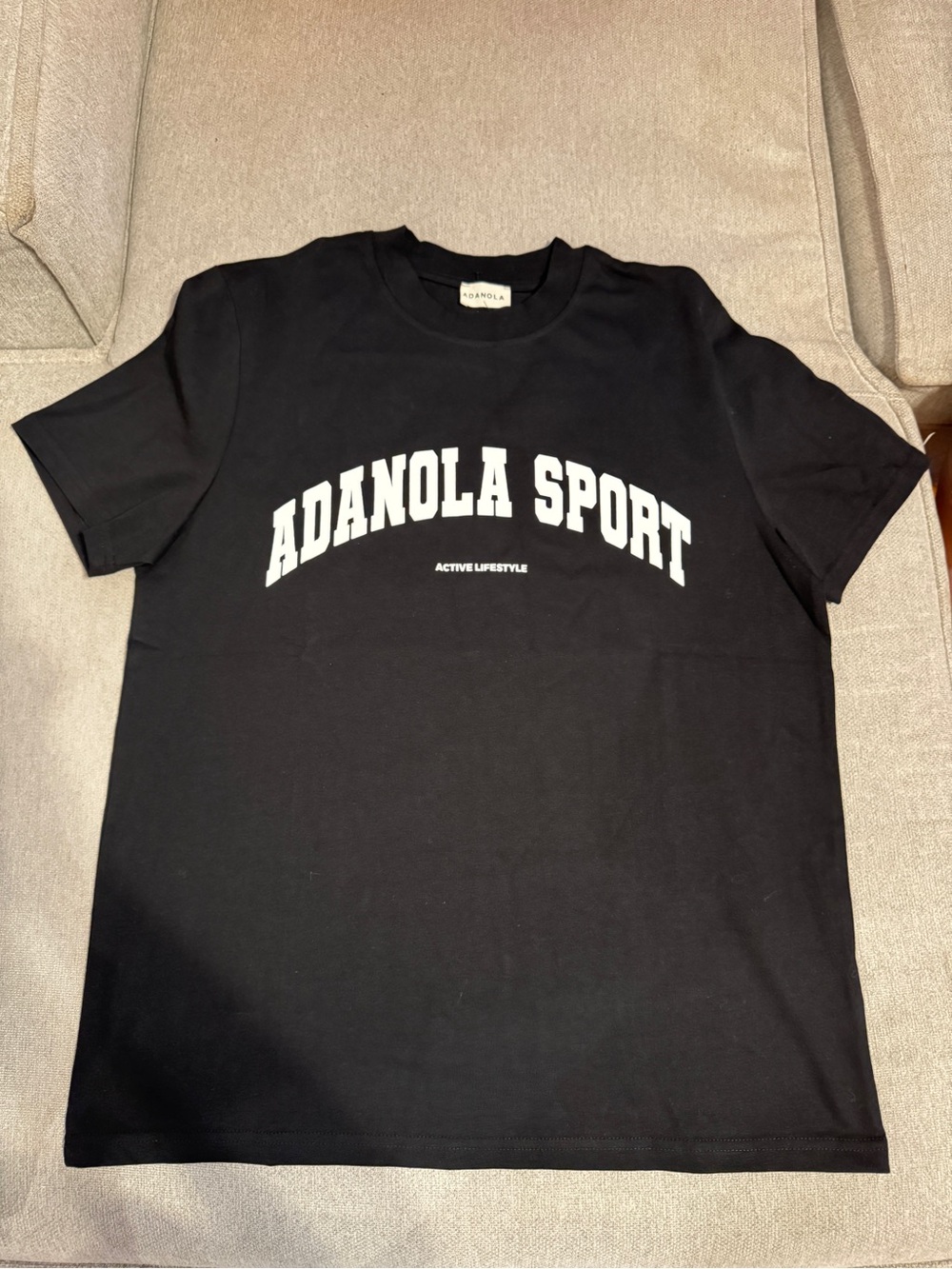 NWOT Adanola 100% Organic Cotton Black Tee with White 'ADANOLA SPORT' Logo